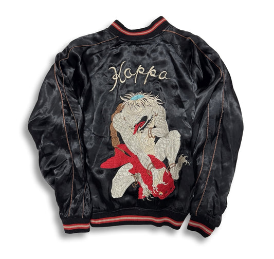Cropped Heads Kappa Kingyo Goldfish Reversible Sukajan Jacket Size S Black Green Japanese Souvenir Bomber