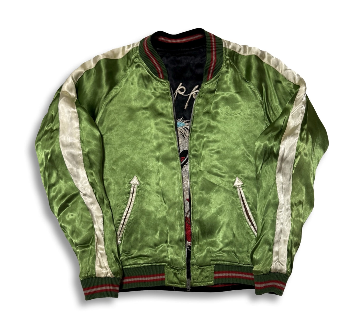 Cropped Heads Kappa Kingyo Goldfish Reversible Sukajan Jacket Size S Black Green Japanese Souvenir Bomber
