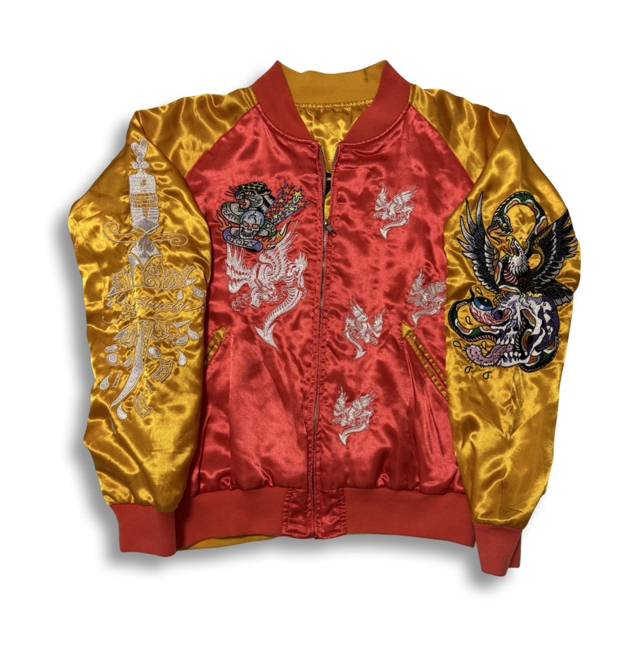 Y2K Ed Hardy Reversible Sukajan Jacket Winged Griffin Skull Eagle