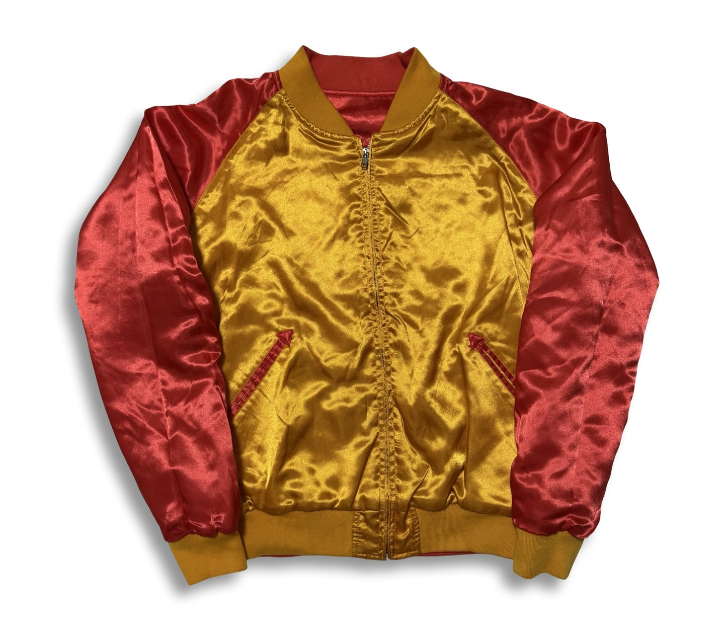 Y2K Ed Hardy Reversible Sukajan Jacket Winged Griffin Skull Eagle Embroidered Satin Bomber Red Gold Tattoo Streetwear