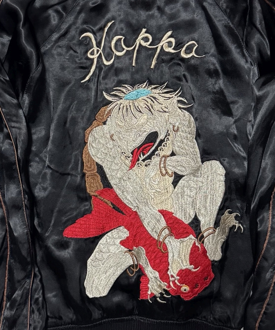 Cropped Heads Kappa Kingyo Goldfish Reversible Sukajan Jacket Size S Black Green Japanese Souvenir Bomber
