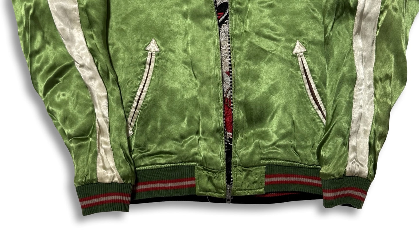 Cropped Heads Kappa Kingyo Goldfish Reversible Sukajan Jacket Size S Black Green Japanese Souvenir Bomber