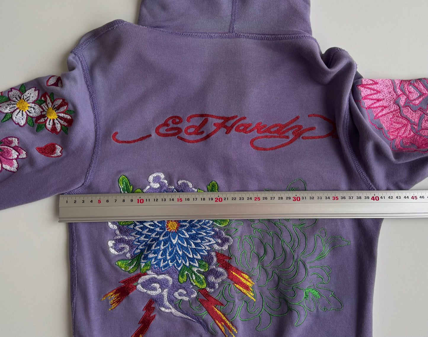Vintage Ed Hardy Purple Embroidered Hoodie Floral Chrysanthemum Y2K Tattoo Art Hooded Sweatshirt Don Ed Hardy Designs