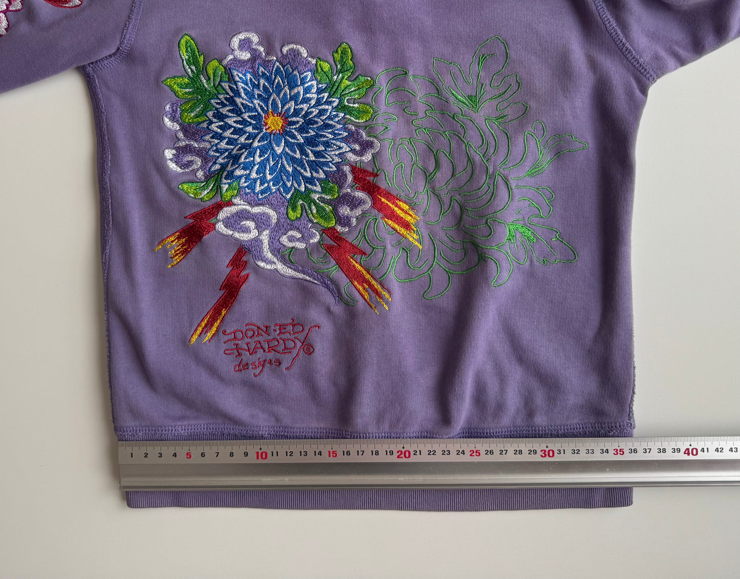 Vintage Ed Hardy Purple Embroidered Hoodie Floral Chrysanthemum Y2K Tattoo Art Hooded Sweatshirt Don Ed Hardy Designs