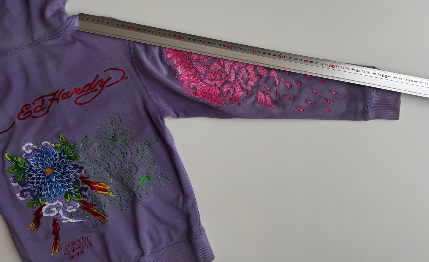 Vintage Ed Hardy Purple Embroidered Hoodie Floral Chrysanthemum Y2K Tattoo Art Hooded Sweatshirt Don Ed Hardy Designs