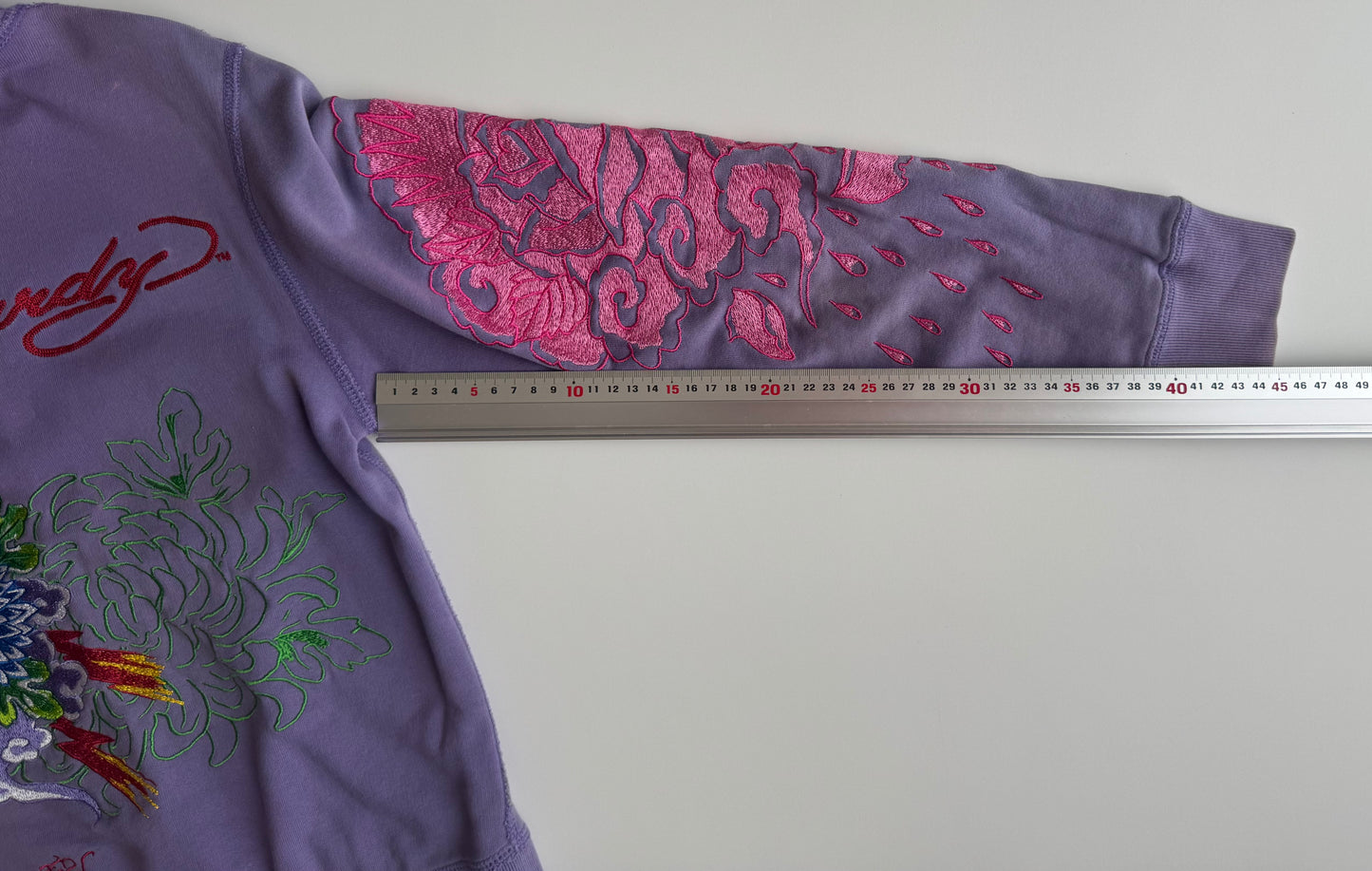 Vintage Ed Hardy Purple Embroidered Hoodie Floral Chrysanthemum Y2K Tattoo Art Hooded Sweatshirt Don Ed Hardy Designs
