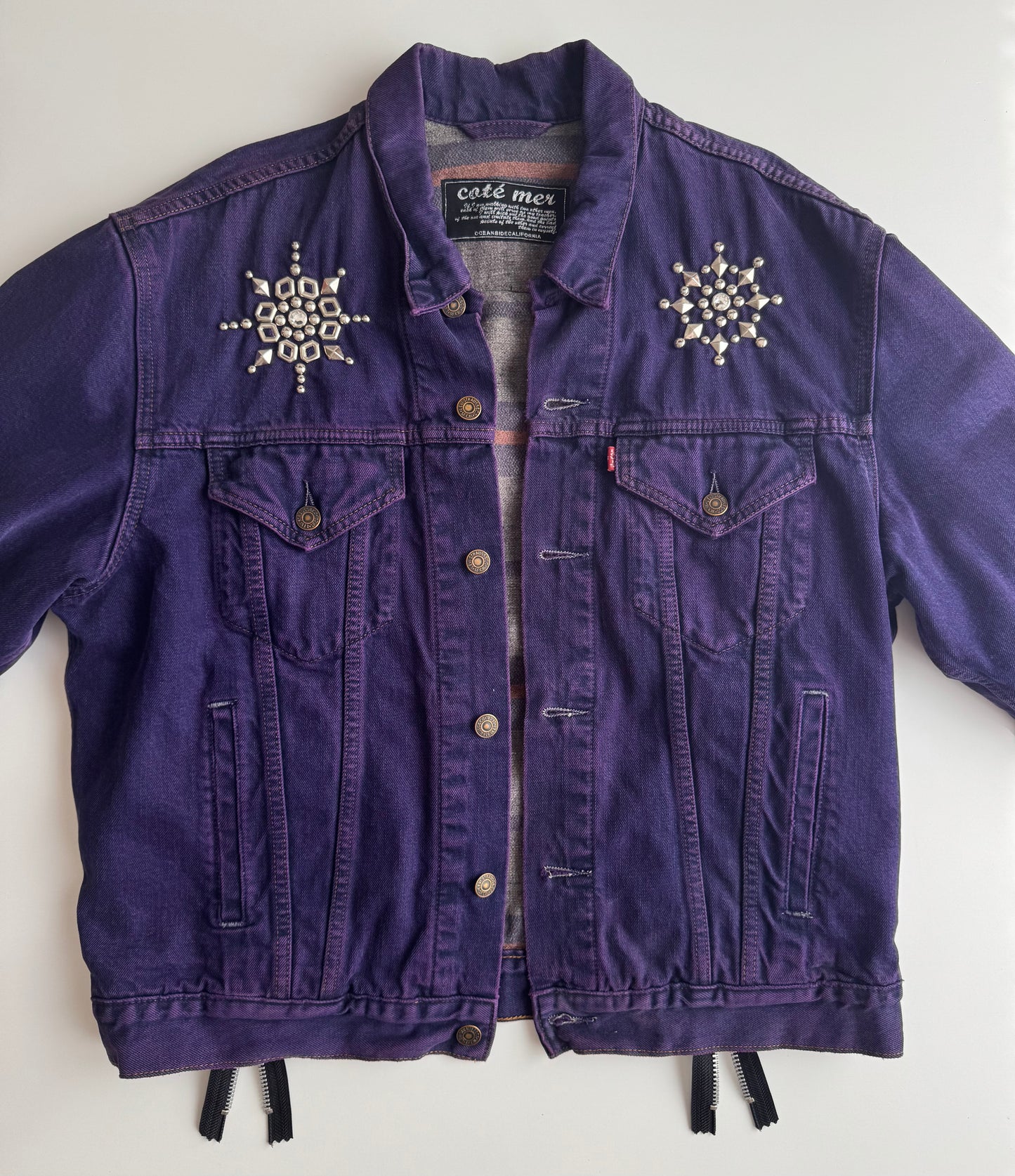 Cote Mer Purple Denim Jacket Size S, One of One Zipper Patchwork Trucker, Japanese Upcycled Designer Streetwear