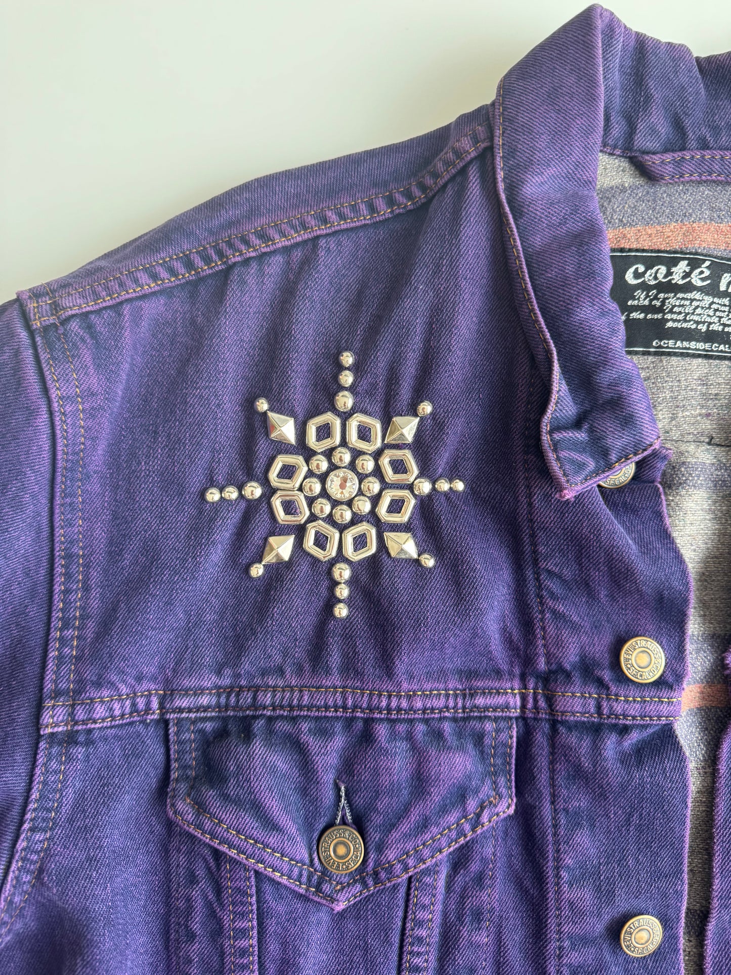 Cote Mer Purple Denim Jacket Size S, One of One Zipper Patchwork Trucker, Japanese Upcycled Designer Streetwear