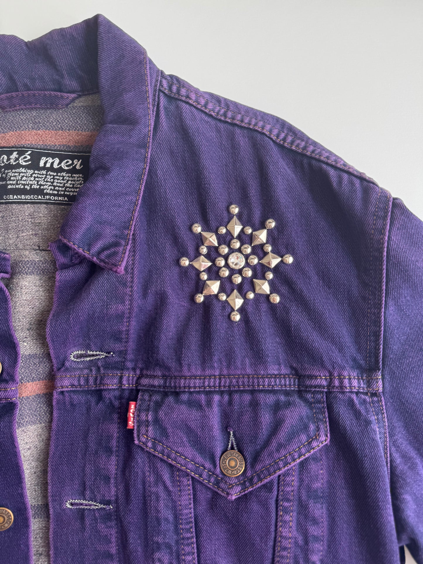 Cote Mer Purple Denim Jacket Size S, One of One Zipper Patchwork Trucker, Japanese Upcycled Designer Streetwear