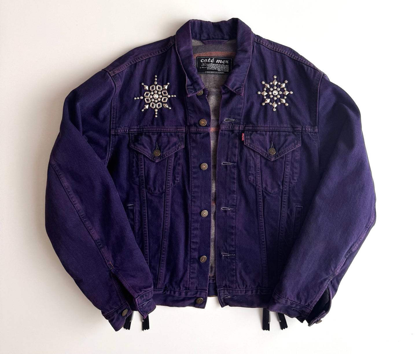 Cote Mer Purple Denim Jacket Size S, One of One Zipper Patchwork Trucker, Japanese Upcycled Designer Streetwear