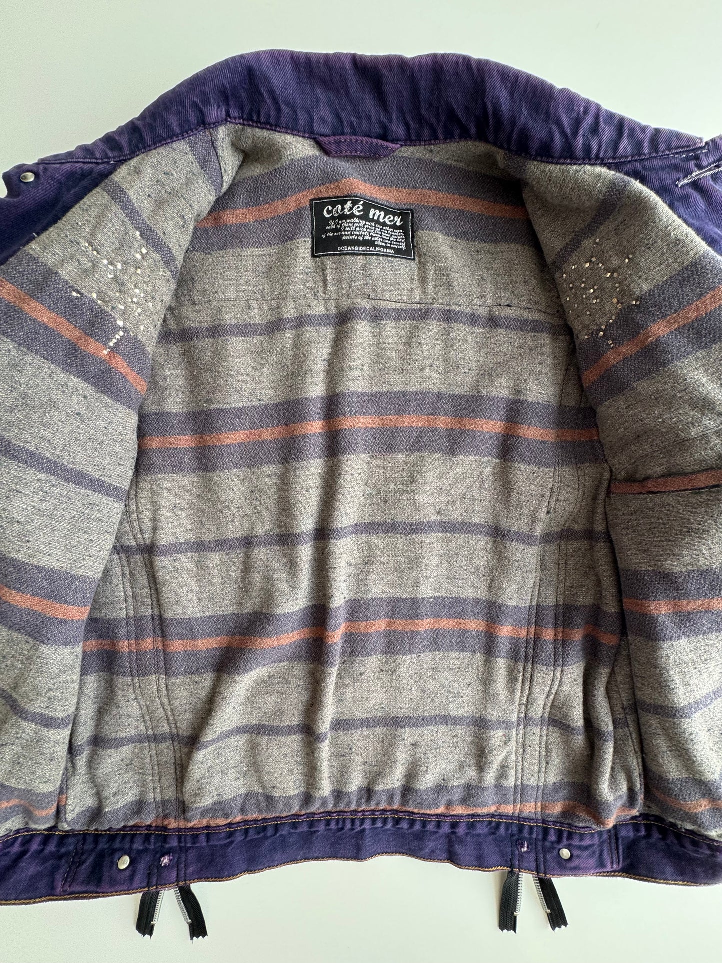 Cote Mer Purple Denim Jacket Size S, One of One Zipper Patchwork Trucker, Japanese Upcycled Designer Streetwear