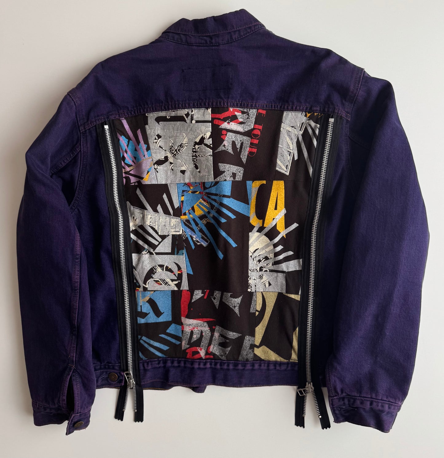 Cote Mer Purple Denim Jacket Size S, One of One Zipper Patchwork Trucker, Japanese Upcycled Designer Streetwear