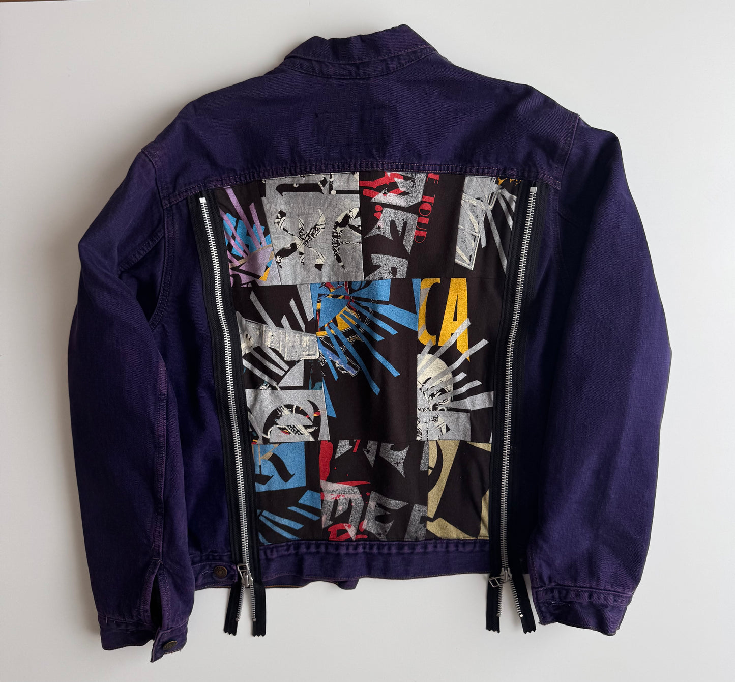 Cote Mer Purple Denim Jacket Size S, One of One Zipper Patchwork Trucker, Japanese Upcycled Designer Streetwear