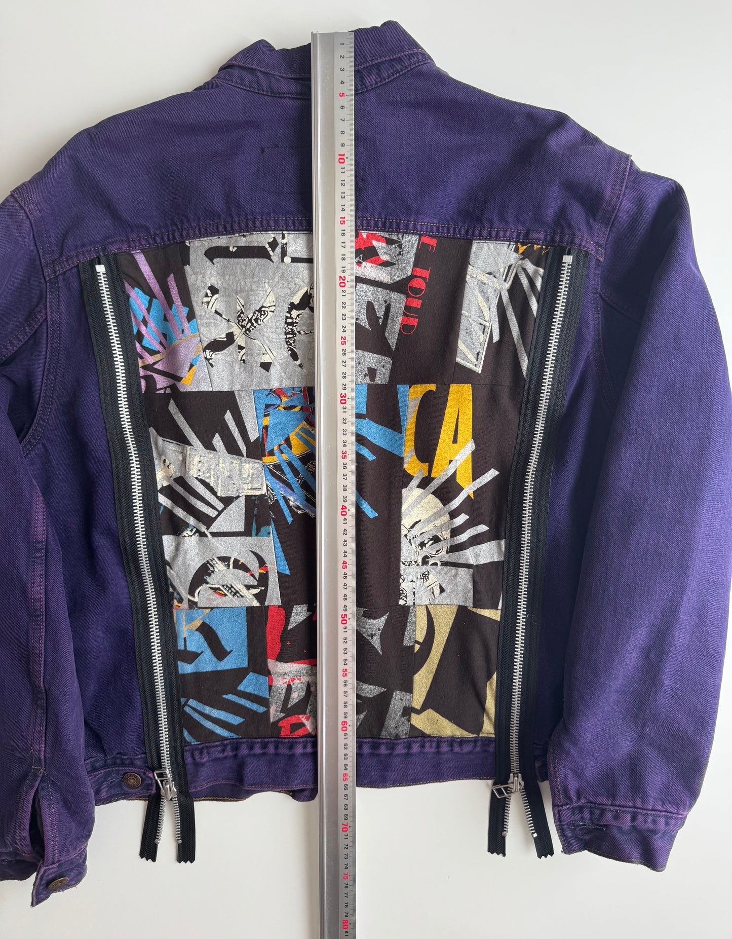 Cote Mer Purple Denim Jacket Size S, One of One Zipper Patchwork Trucker, Japanese Upcycled Designer Streetwear