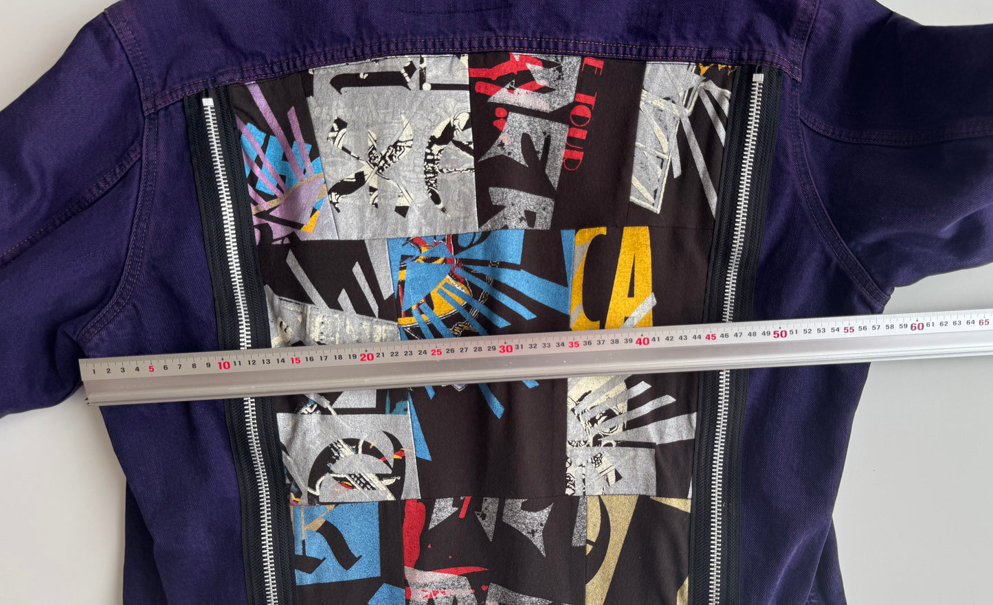 Cote Mer Purple Denim Jacket Size S, One of One Zipper Patchwork Trucker, Japanese Upcycled Designer Streetwear