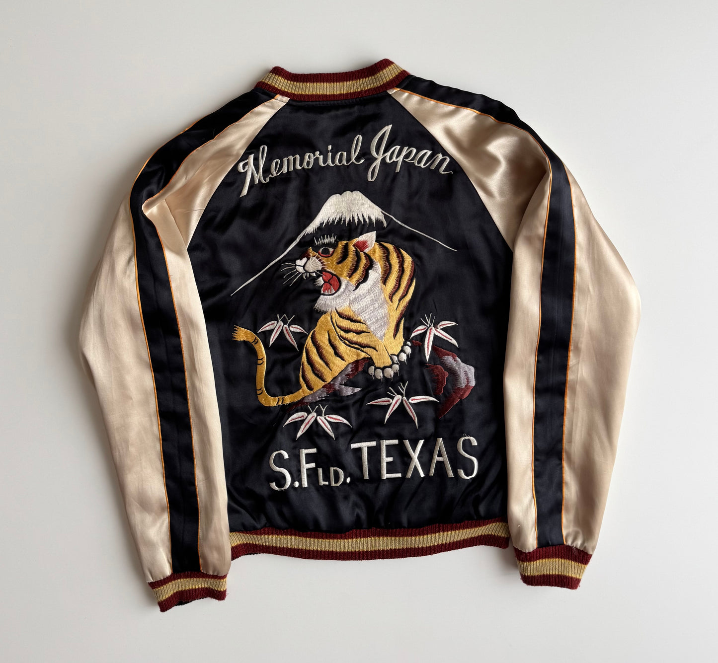 Vintage Tailor Toyo Enterprise Reversible Sukajan Jacket Tiger Eagle Mt Fuji Texas Japan Embroidered Satin Souvenir Bomber M-L