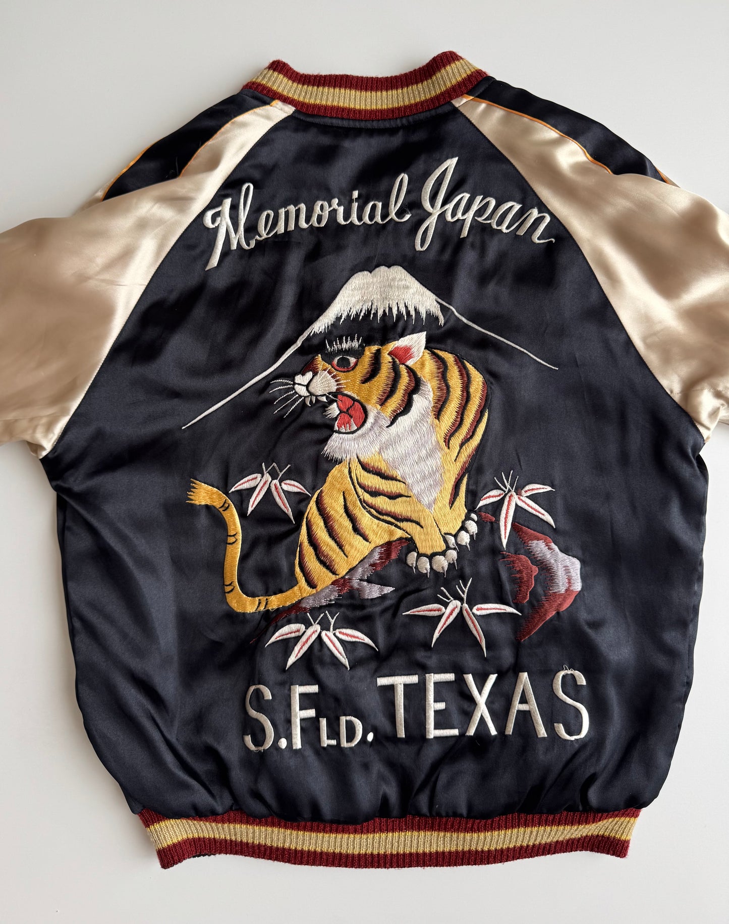 Vintage Tailor Toyo Enterprise Reversible Sukajan Jacket Tiger Eagle Mt Fuji Texas Japan Embroidered Satin Souvenir Bomber M-L
