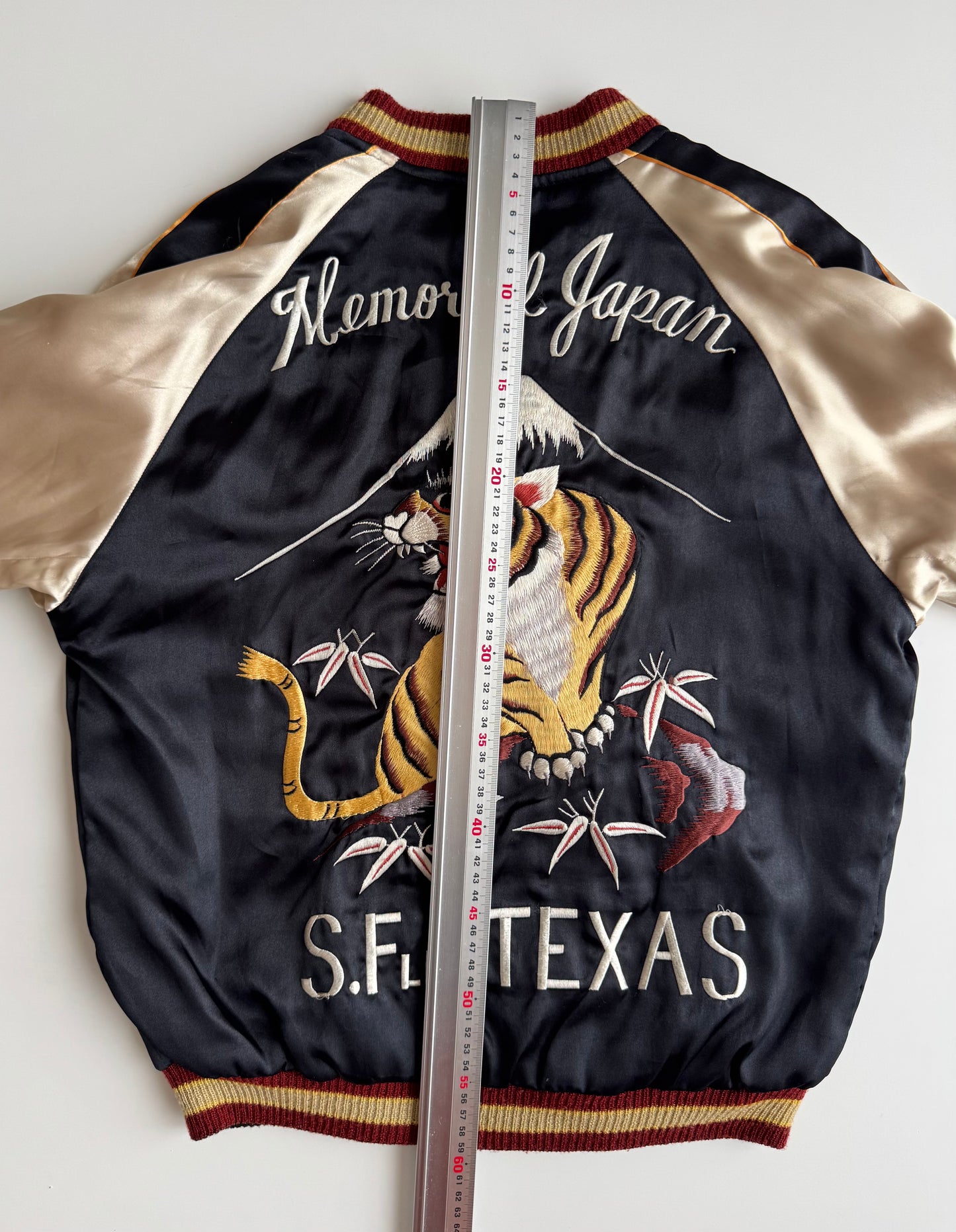 Vintage Tailor Toyo Enterprise Reversible Sukajan Jacket Tiger Eagle Mt Fuji Texas Japan Embroidered Satin Souvenir Bomber M-L