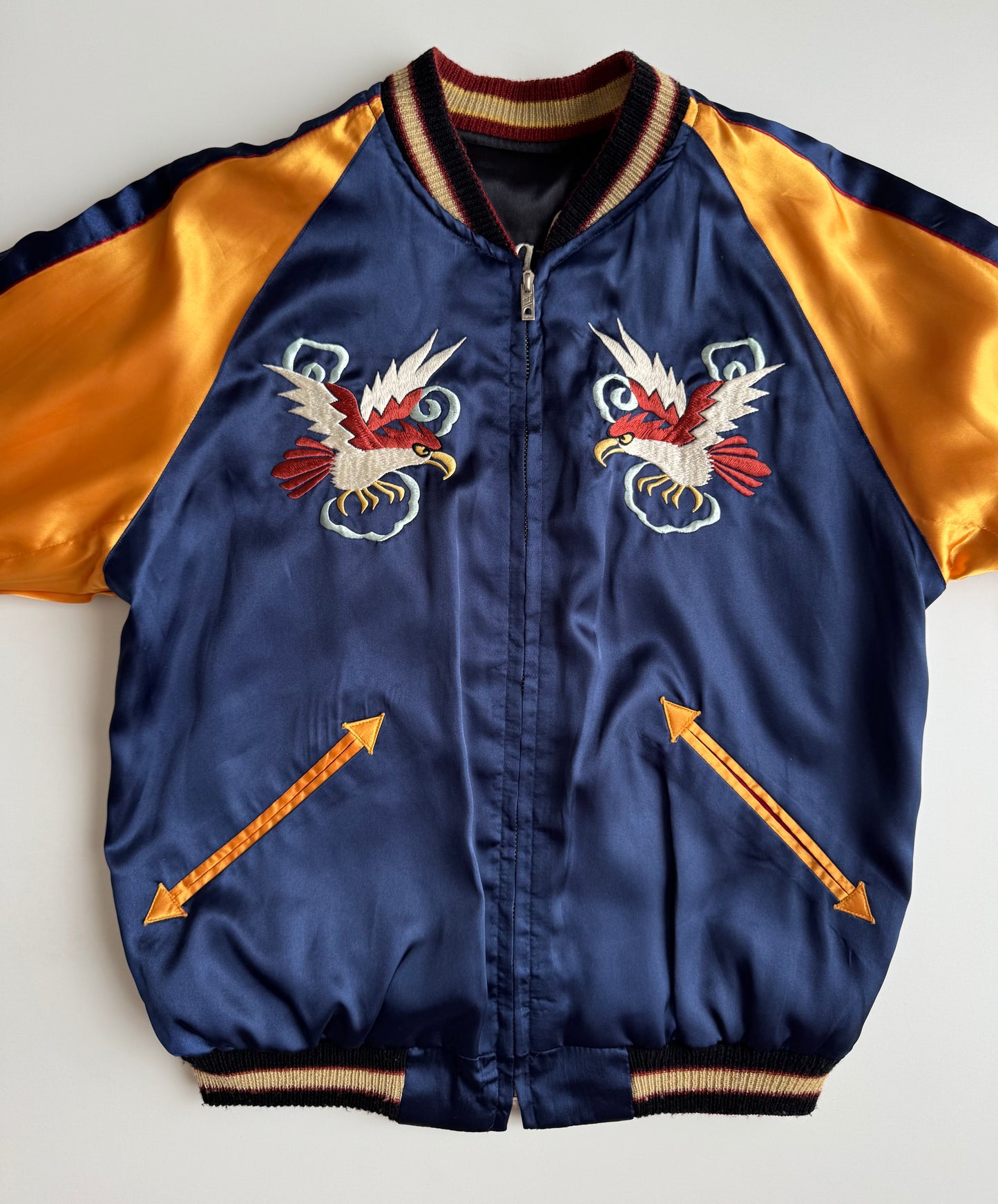 Vintage Tailor Toyo Enterprise Reversible Sukajan Jacket Tiger Eagle Mt Fuji Texas Japan Embroidered Satin Souvenir Bomber M-L