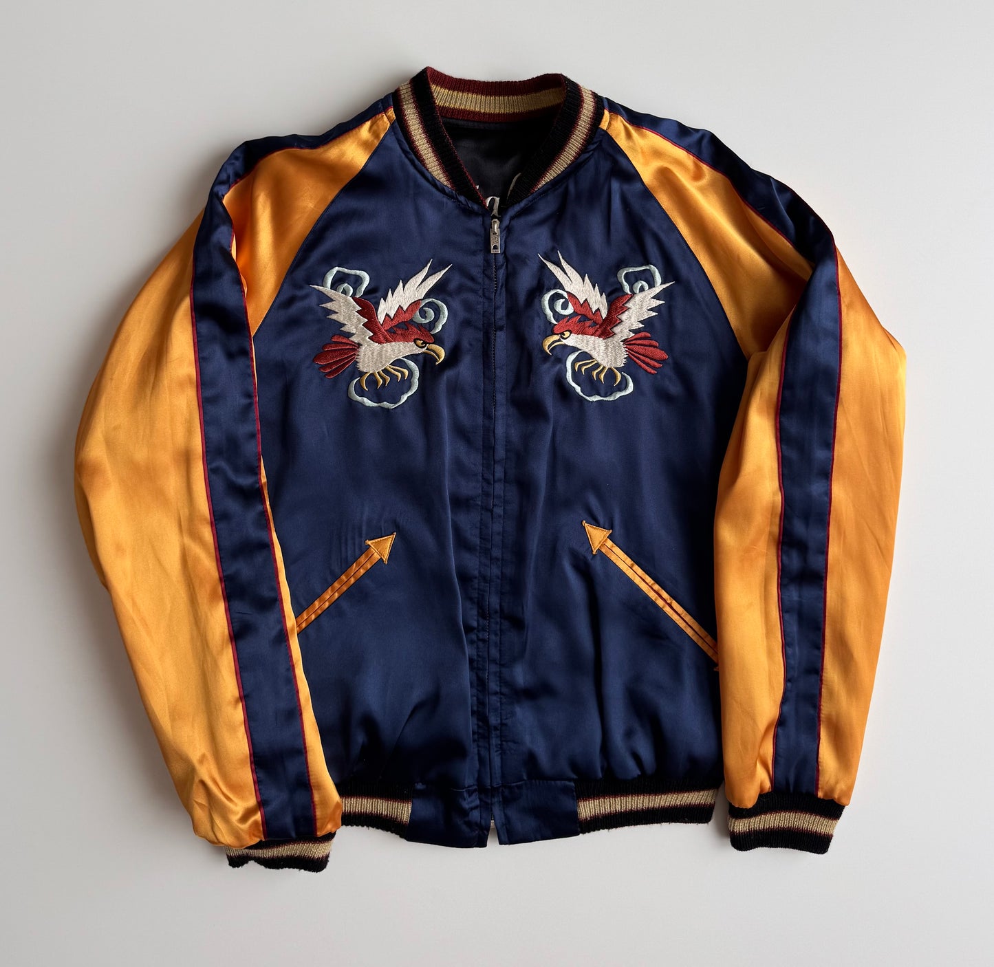 Vintage Tailor Toyo Enterprise Reversible Sukajan Jacket Tiger Eagle Mt Fuji Texas Japan Embroidered Satin Souvenir Bomber M-L