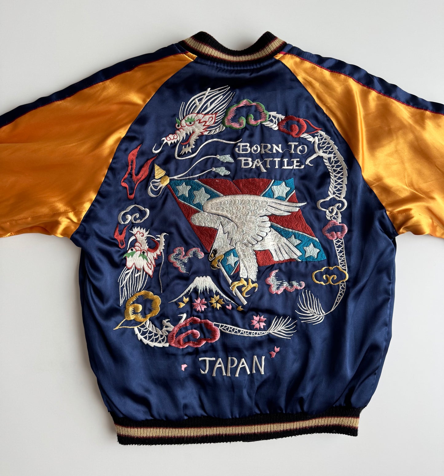 Vintage Tailor Toyo Enterprise Reversible Sukajan Jacket Tiger Eagle Mt Fuji Texas Japan Embroidered Satin Souvenir Bomber M-L
