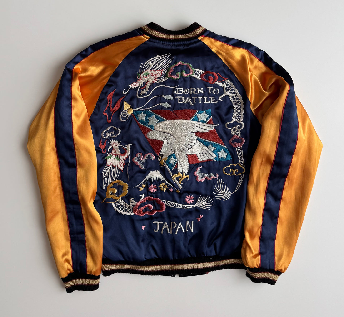 Vintage Tailor Toyo Enterprise Reversible Sukajan Jacket Tiger Eagle Mt Fuji Texas Japan Embroidered Satin Souvenir Bomber M-L