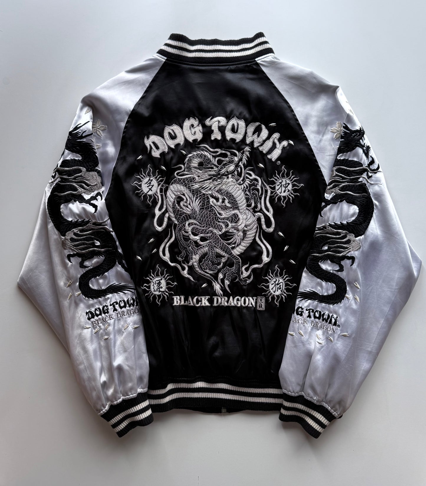Vintage Dog Town Black Dragon Sukajan Jacket Silver Black Dragon Embroidered Japanese Y2K Souvenir Bomber