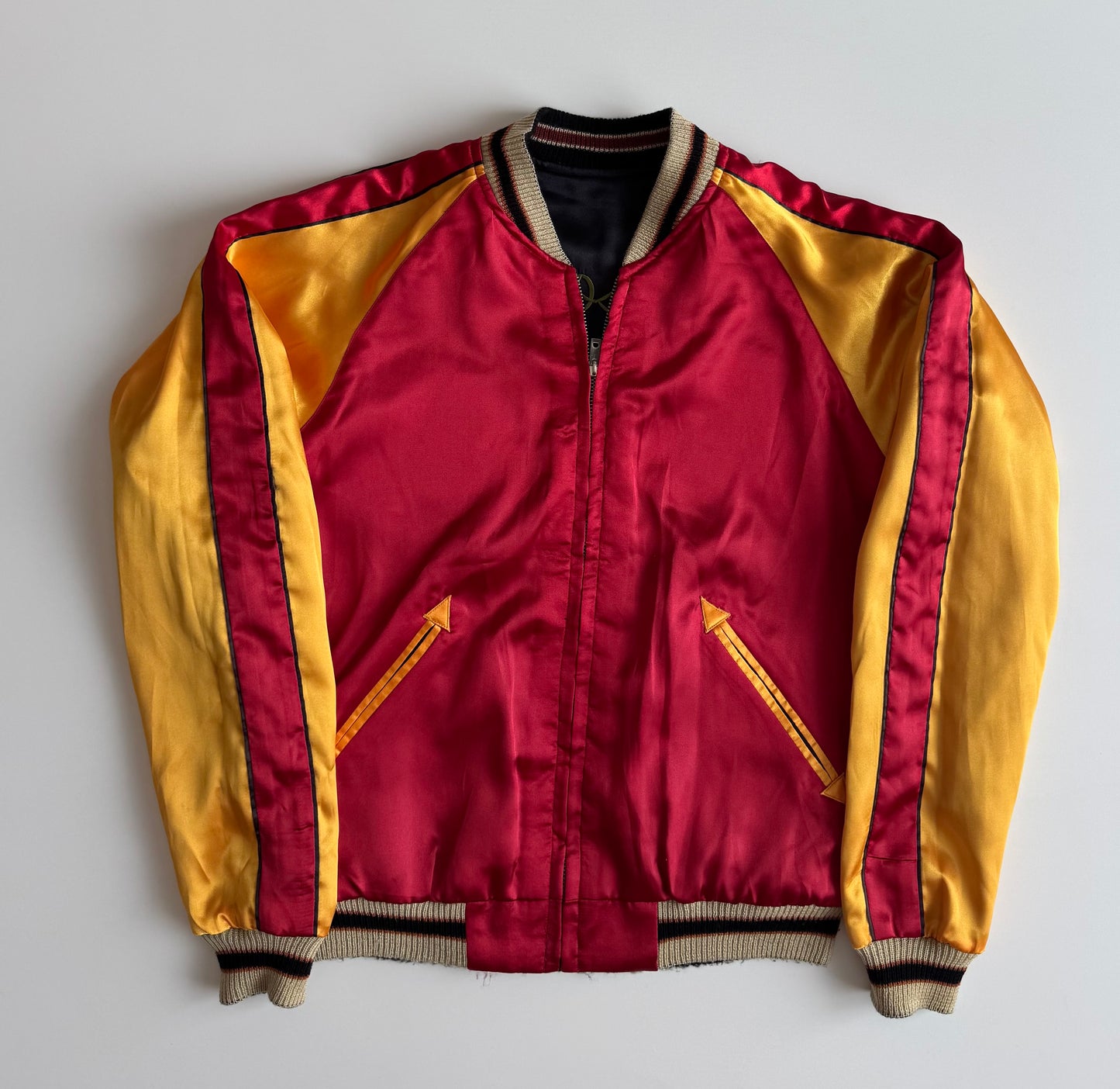 Vintage Clover Leaf Reversible Sukajan Jacket Dragon Skull Embroidery Yokosuka Japanese Souvenir Bomber Black Blue Red Gold Approx M