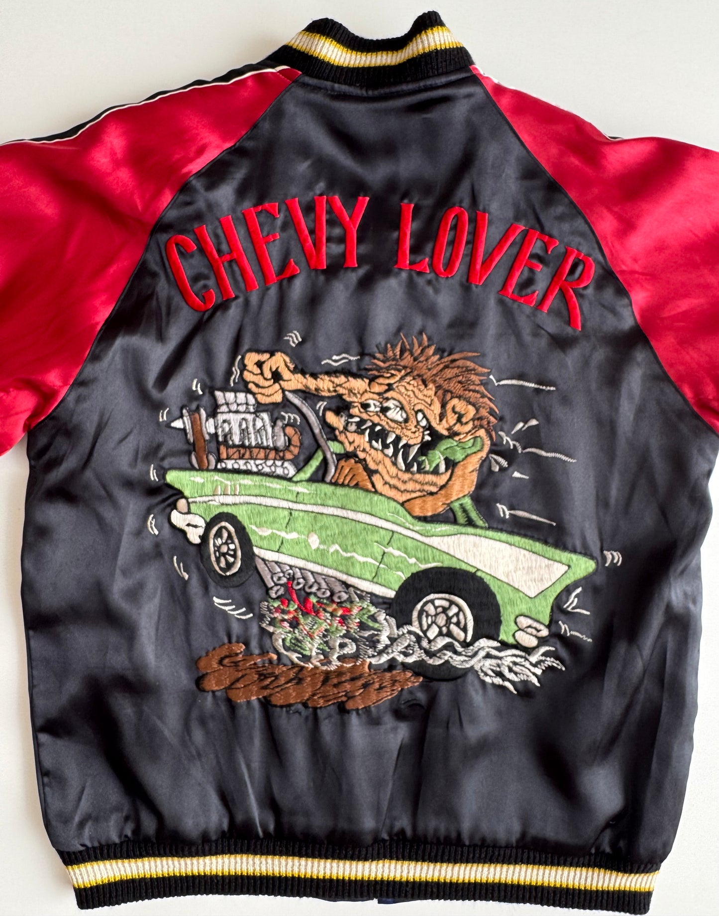 Vintage Chevy Lover Sukajan Jacket Reversible Hot Rod Monster Kustom Kulture Embroidered Japanese Souvenir Bomber Size M