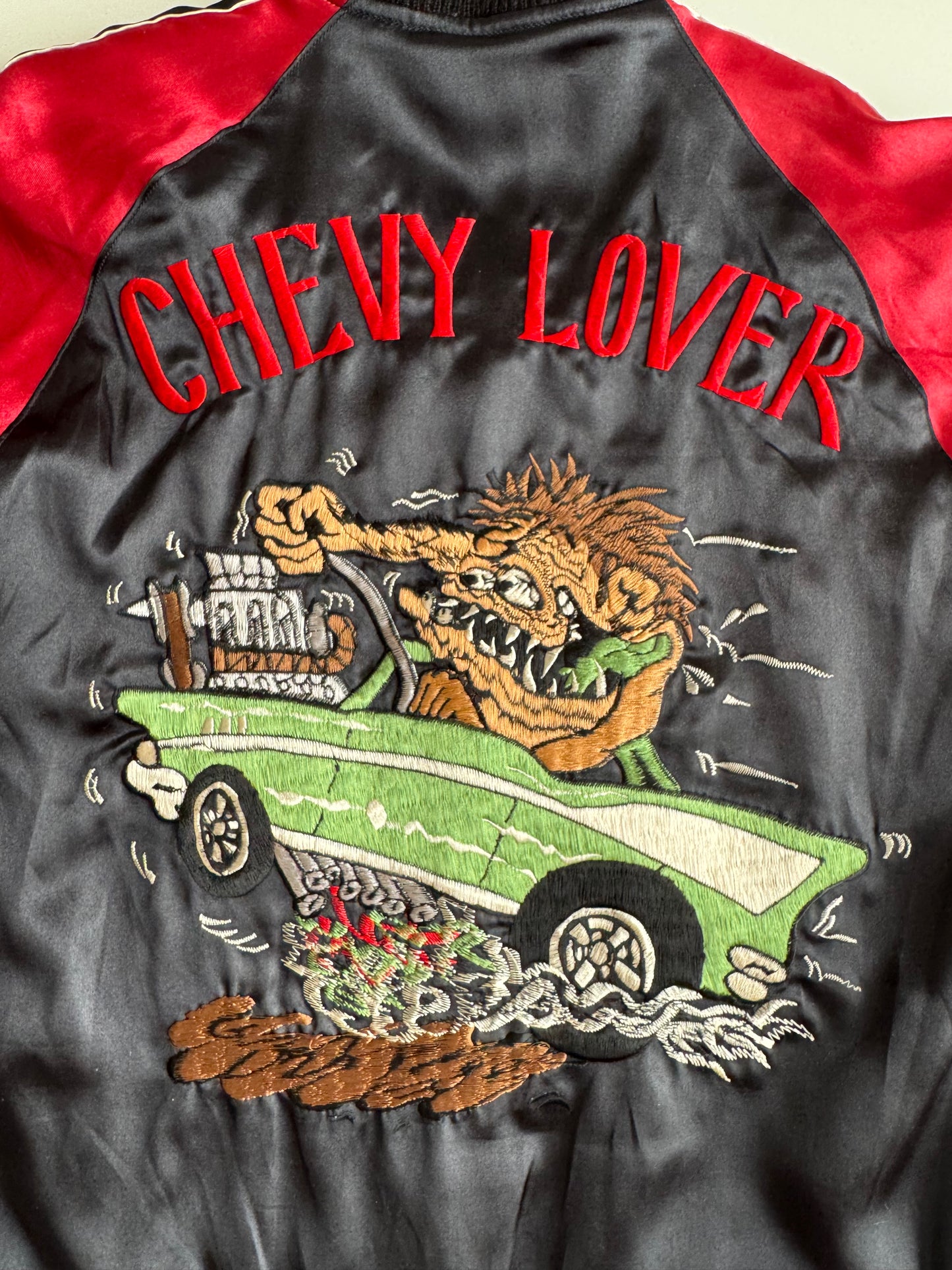 Vintage Chevy Lover Sukajan Jacket Reversible Hot Rod Monster Kustom Kulture Embroidered Japanese Souvenir Bomber Size M