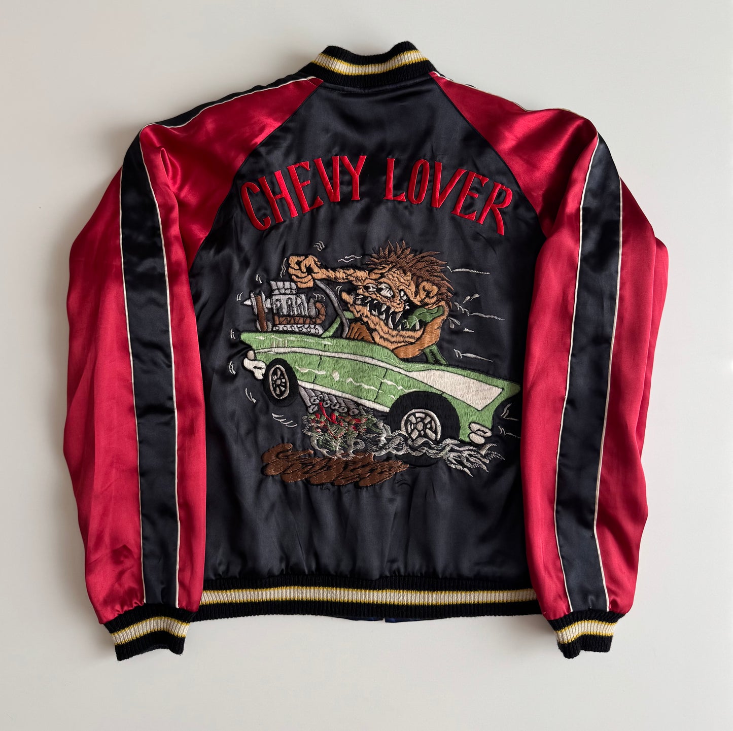 Vintage Chevy Lover Sukajan Jacket Reversible Hot Rod Monster Kustom Kulture Embroidered Japanese Souvenir Bomber Size M