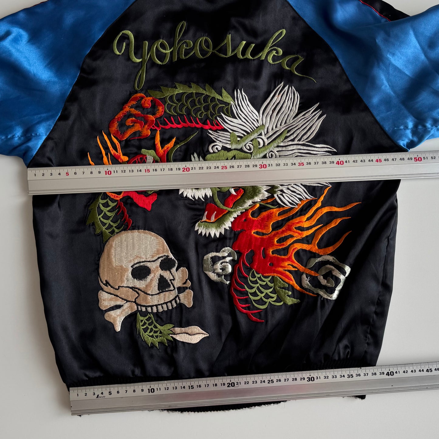 Vintage Clover Leaf Reversible Sukajan Jacket Dragon Skull Embroidery Yokosuka Japanese Souvenir Bomber Black Blue Red Gold Approx M