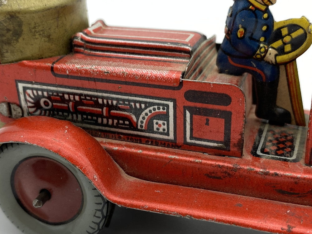 Postwar German Tin Fire Engine with Steam Pump US Zone Era 1945–1955