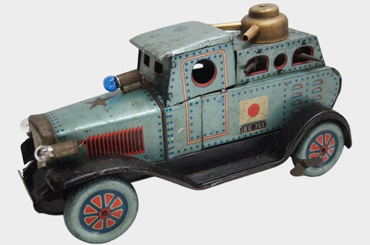 Pre-War 1930s Nomura Japanese Tin Armored Military Vehicle Large Lithographed Vintage Metal Toy