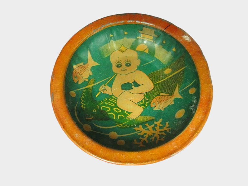 Pre-War Japanese Kewpie Tin Spinning Tops Pair Lithographed Character Toys