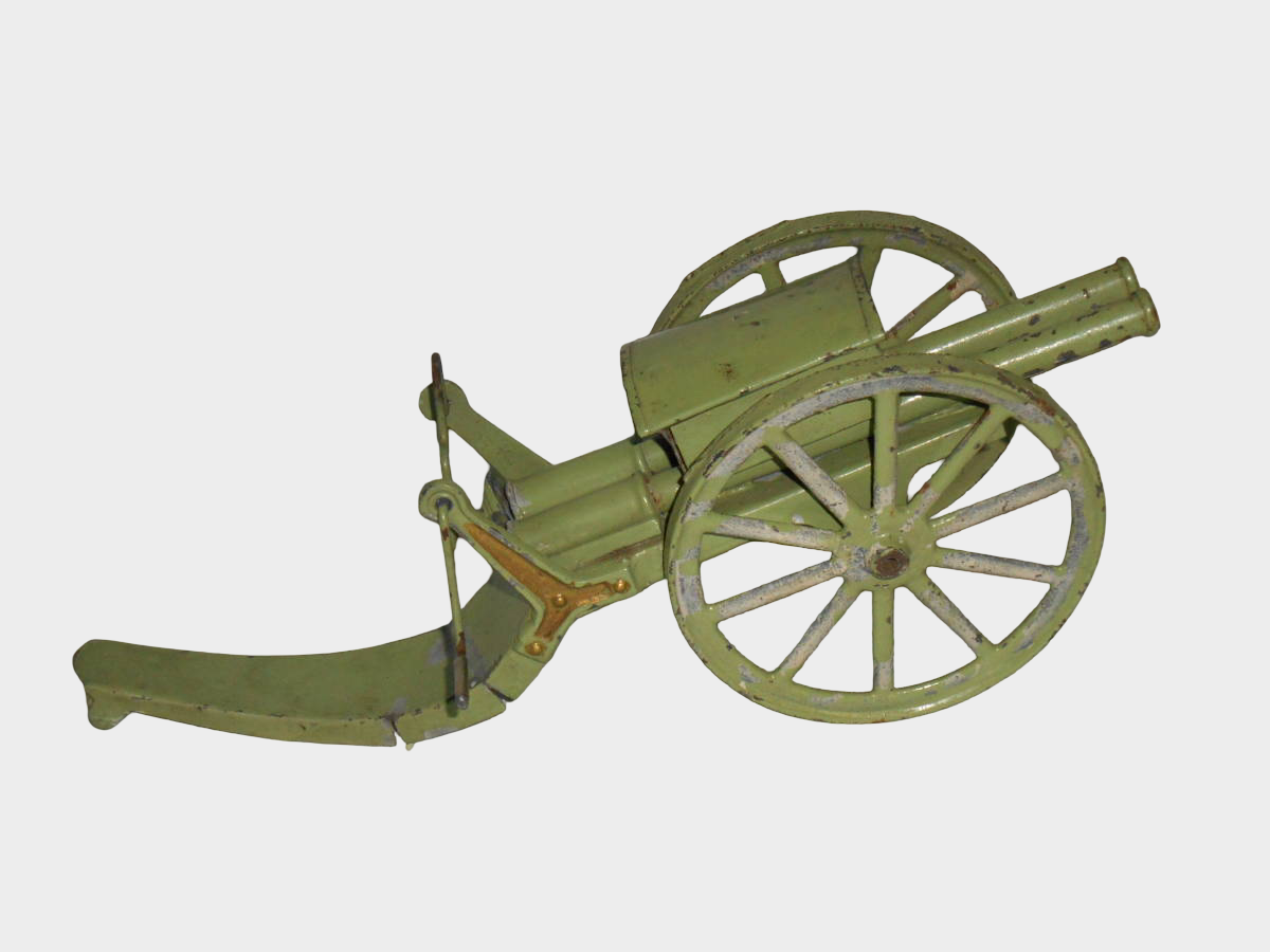 Pre-War Japanese Tin Artillery Cannon Twin Axle Spring Toy Army