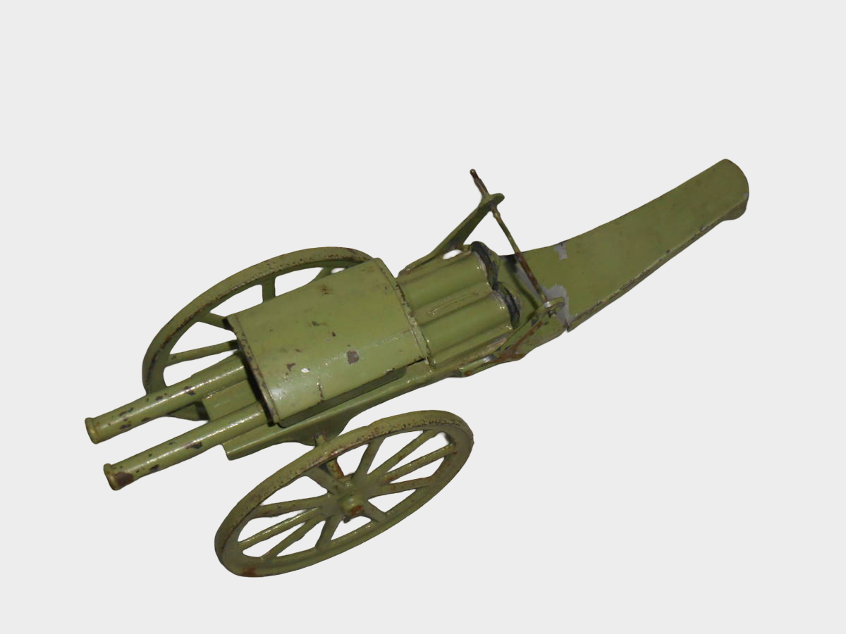 Pre-War Japanese Tin Artillery Cannon Twin Axle Spring Toy Army