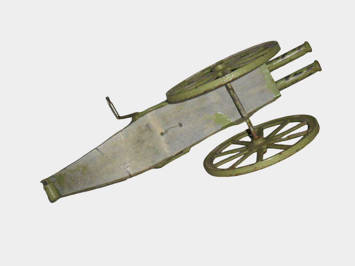 Pre-War Japanese Tin Artillery Cannon Twin Axle Spring Toy Army