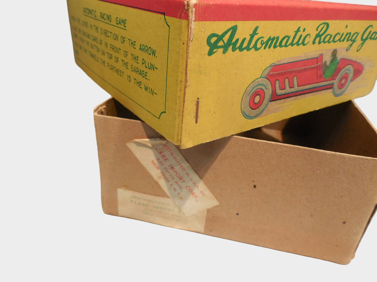 Pre-War Japanese HAJI Tin Automatic Racing Game Boxed Mechanical Toy