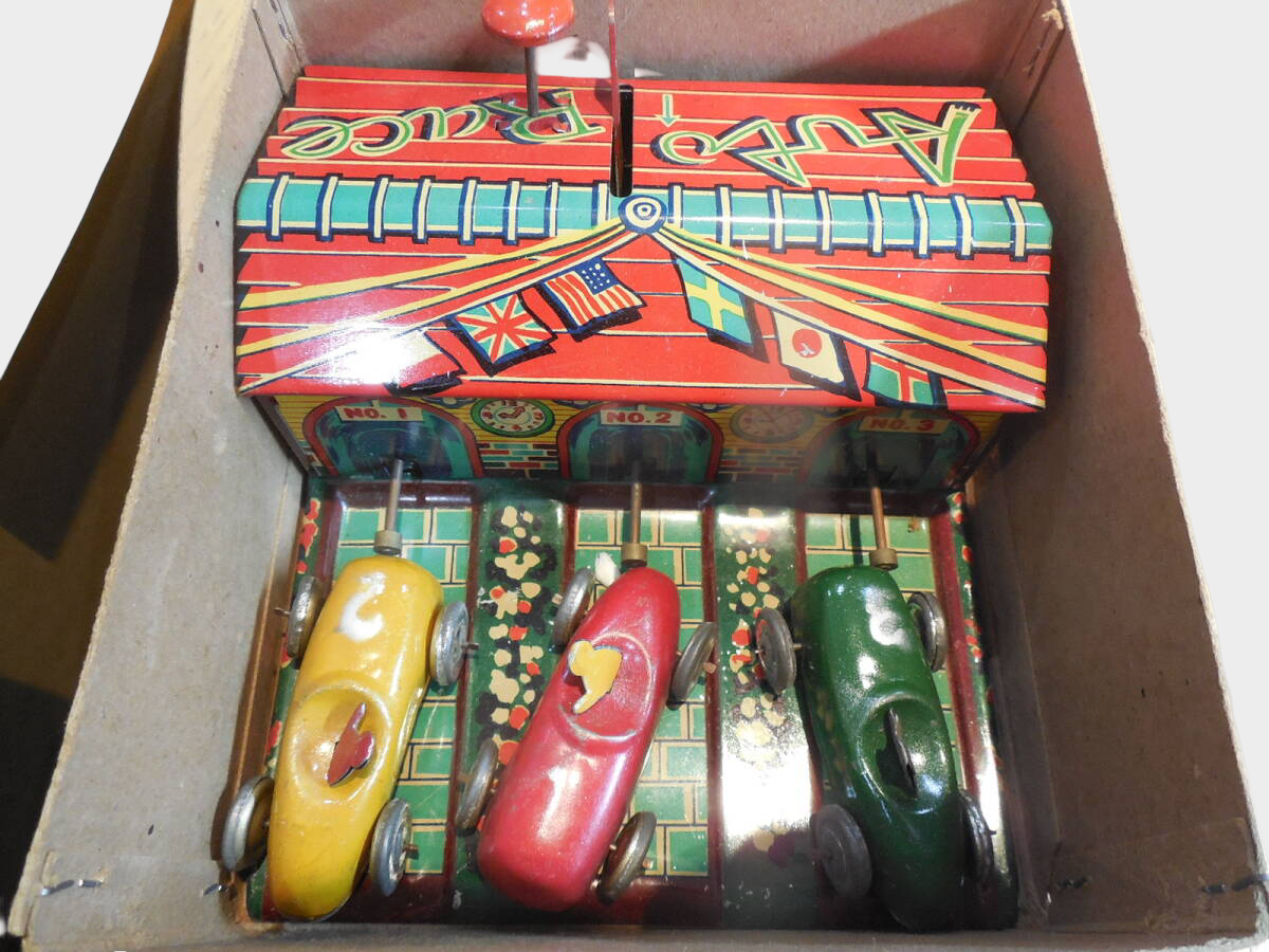 Pre-War Japanese HAJI Tin Automatic Racing Game Boxed Mechanical Toy