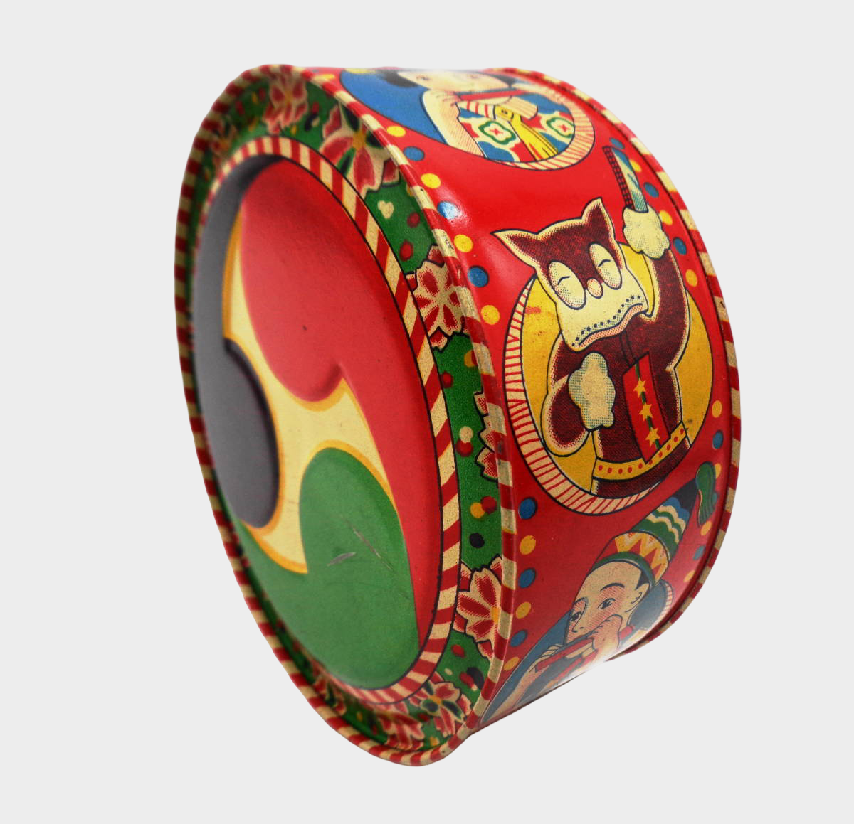 Pre-War Japanese Tin Drum Toy Norakuro Pierrot Girl Lithographed Made in Japan