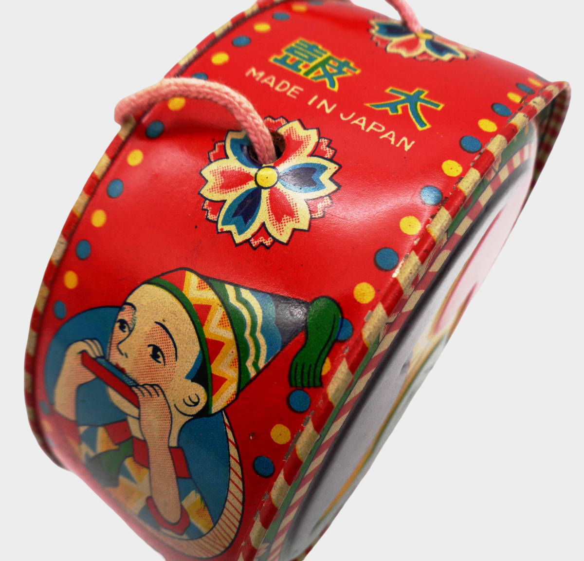 Pre-War Japanese Tin Drum Toy Norakuro Pierrot Girl Lithographed Made in Japan