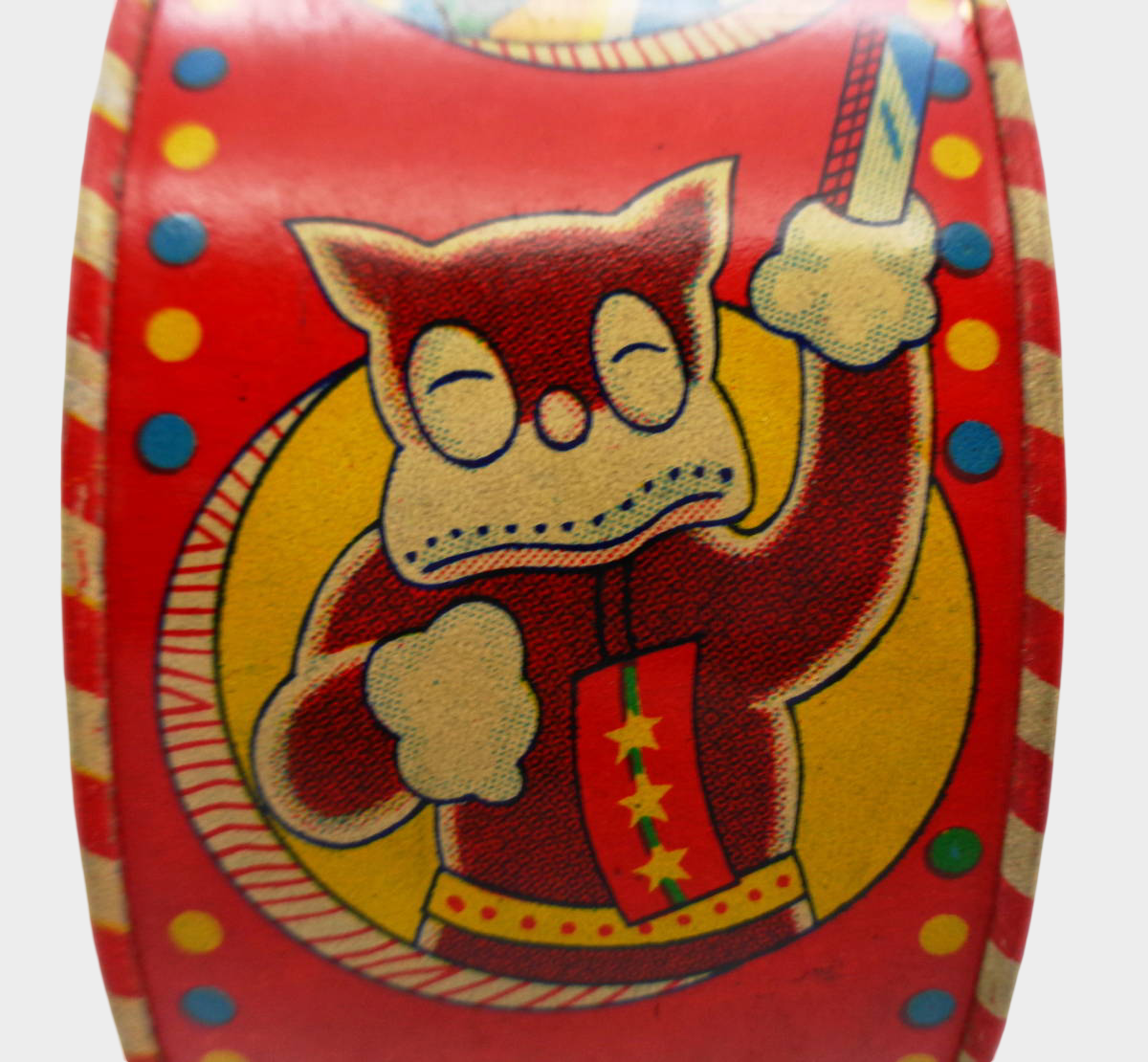 Pre-War Japanese Tin Drum Toy Norakuro Pierrot Girl Lithographed Made in Japan