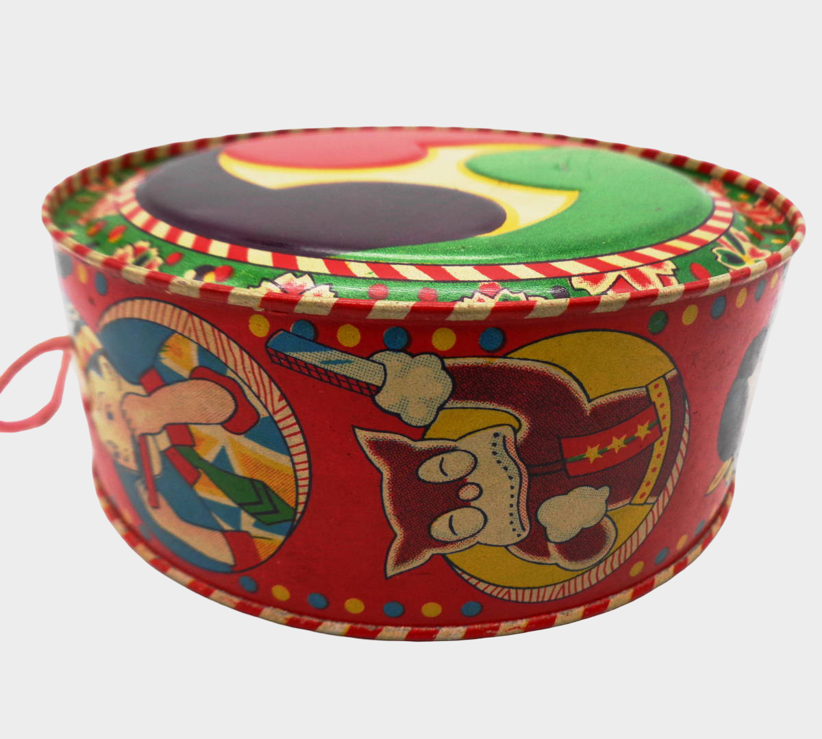 Pre-War Japanese Tin Drum Toy Norakuro Pierrot Girl Lithographed Made in Japan