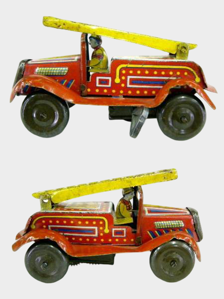 Pre-War Japanese Tin Ladder Fire Engine Tricycle Wind-Up Early Showa Toy