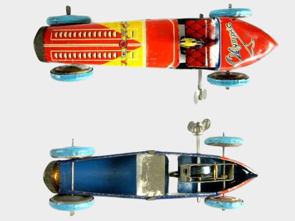 Pre-War Japanese Tin Olympic Racing Car Wind-Up with Driver Lithographed Toy