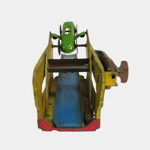 Pre-War Japanese Tin Racing Car Lift Ramp Game Hand-Push Up-Down Rail Mechanical Toy