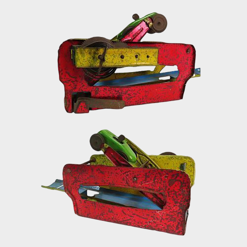 Pre-War Japanese Tin Racing Car Lift Ramp Game Hand-Push Up-Down Rail Mechanical Toy