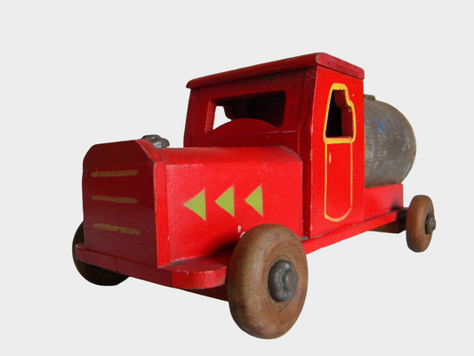 Pre-War Japanese DATSUN Wooden Water Tank Truck Toy Hand-Push Early Showa Fire Service