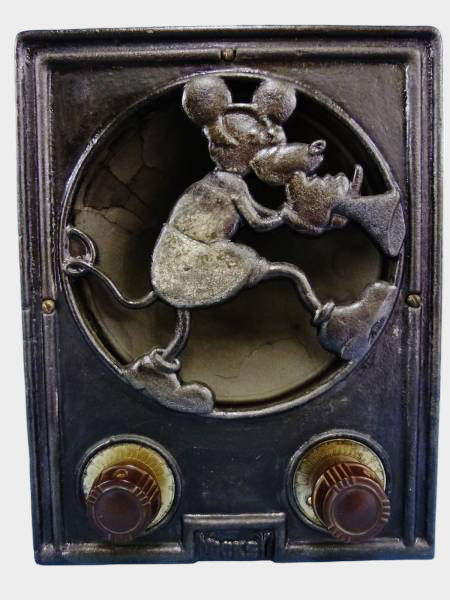 Pre-War Mickey Mouse Vacuum Tube Radio Cast Metal Cabinet Disneyana Art Deco
